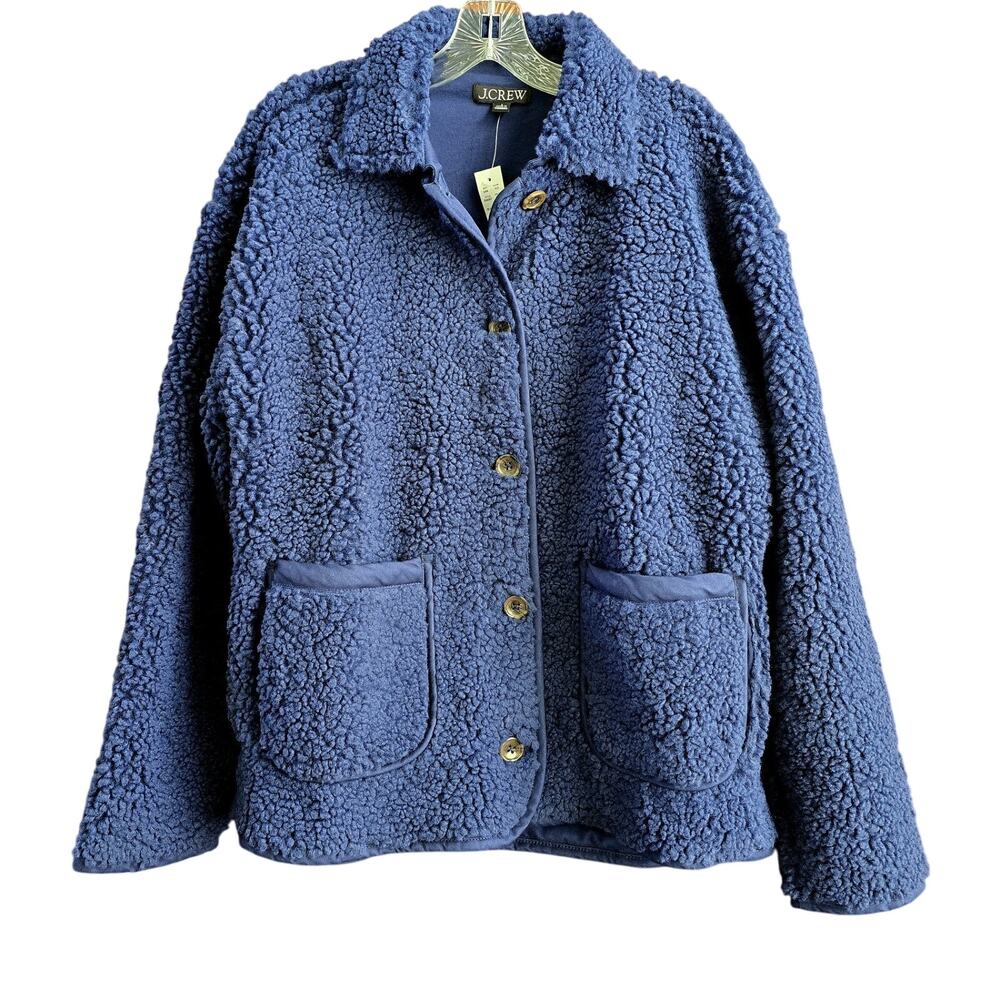 NWT Women's J. Crew Sherpa Barn Jacket Blue Size LARGE